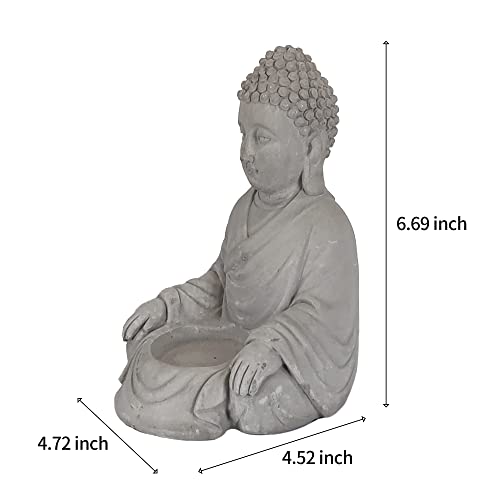 Kante 6.5" H Set Of 2 Cement Composite Sitting Buddha Statues Ornament, Natural Concrete Indoor/Outdoor Tabletop Décor #TOP5