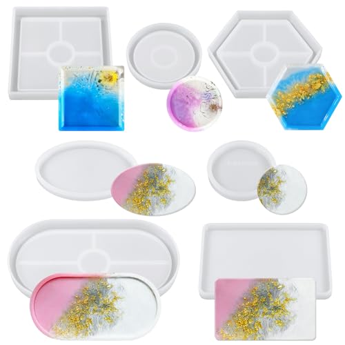 Silikonform Tablett-Untersetzer, 7 Stück, Epoxidharz Formen, Silikonformen für DIY, Obsttablett, Kunsthandwerk, Heimdekoration