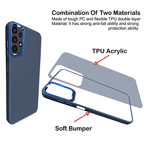 Image of A rtistque Frosted Translucent Back Cover Case for Samsung Galaxy A23 4G / A23 5G | Electroplated Chrome Ring | Raised Camera Edges for Protection | Smooth Sides TPU - Blue