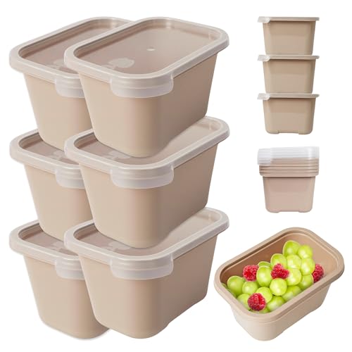 Mypicompany. Recipientes Herméticos para Alimentos, 6 Piezas (6 x 1000ml). Envases para Alimentos Aptos para Microondas y Lavavajillas. Envases de Plastico con Tapa Color Marrón.