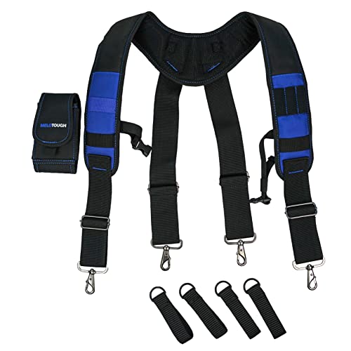 Image of MELOTOUGH Tool Belt Suspenders Construction Work Belt Suspenders with detachable phone holder comfortable foam shoulder padder (Blue)