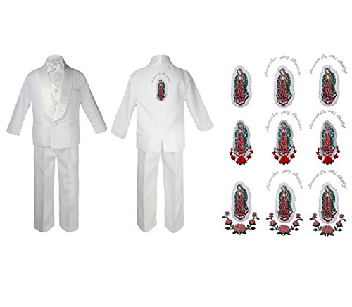 Unotux Baby Boy Baptism Church White Tail Suit Gold Guadalupe On Back Of The Suit SM-20