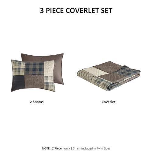 Woolrich Quilt Set Patchwork Channel Quilting, Cottege Coverlet for Twin Size Bed All Seasons, Lightweight Prewashed Cotton Coverlet Bedspread, Shams, Winter Hills, Oversized Twin/Twin XL Tan 2 Piece