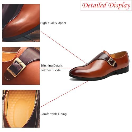 Men's Leather Buckle Monk Strap Low Heel Dress Loafers Fashion Comfortable Pointed Toe Slip On Business Casual Formal Leather Shoes for Tuxedo Prom Wedding Driving3
