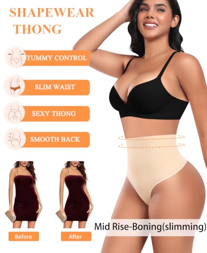 Image of Werena Tummy Control Thong Shapewear for Women High Waisted Body Shaper Panties Shaping Thong Girdle Underwear