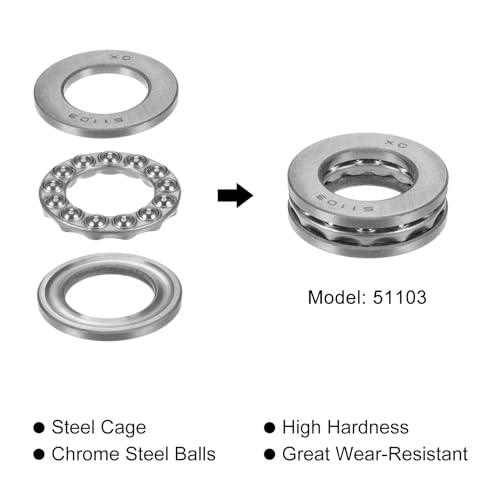 QUARKZMAN 2 Stück Kugellager 51103 Axiallager 17mm x 30mm x 9mm Stahl mit Hohem Kohlenstoffgehalt und Unterlegscheiben ABEC1