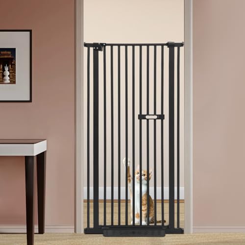 Türschutzgitter Treppenschutzgitter Ohne Bohren, Schließt Automatik Hundegitter Tür mit 2 Pedal und Abdeckung, Verlängerbar Hundegitter für Haustier Kleinen Haustieren Hunden Katzen (Schwarz, 150cm)