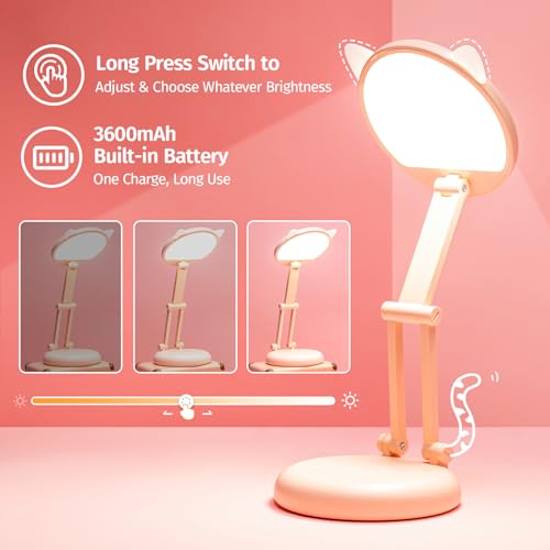 Luminária de mesa ONEFIRE LED fofa lâmpada de mesa rosa, 8 luminárias de mesa dobrável pequena brilh