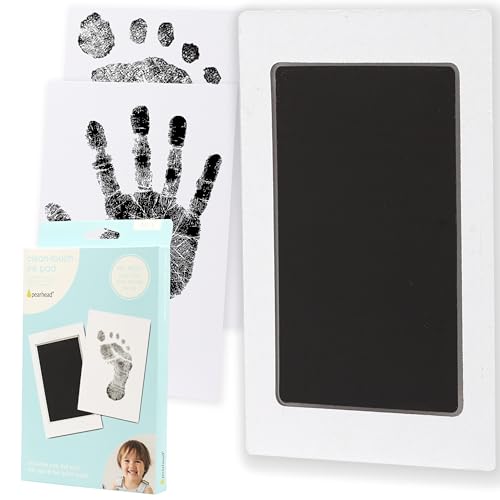 Image of Pearhead Clean-Touch Baby Ink Pad, No Mess Clean-Touch Ink Pad with Imprint Cards, Safe for Skin, Perfect DIY Handprint and Footprint Keepsake for Family - Black, Medium/Large