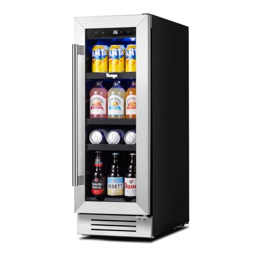 Image of Yeego 12 Inch Beverage Refrigerator - 60 Cans Compact Beverage Cooler with Glass Door, Under Counter Drink Fridge Built-In or Freestanding for Soda, Beer & Wine, Office, Kitchen or Home Bar