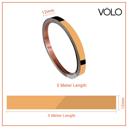 Image of VOLO Stainless Steel 5 Meter Mirror Finish Weather Strip - Waterproof Self-Adhesive Tape for Tile Gap, Wall, Cabinet, Kitchen & Floor - Peel & Stick Adhesive Strip (ROSE GOLD, 12MM (0.5 INCH))