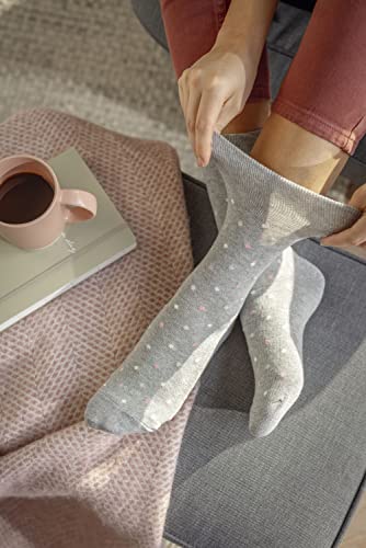 Women's Non Elastic, Gentle Grip, Diabetic Socks 6 Pair Pack Beige-Blue Floral3