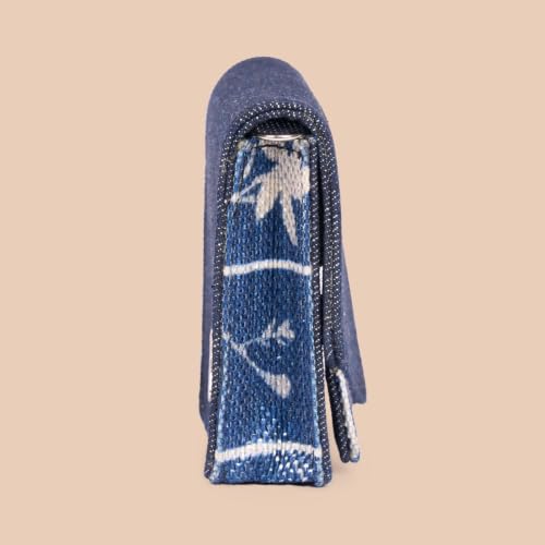 Image of ZOUK Tovi Mini Bag Wallet | Stylish Vegan Denim Crossbody Wallet for Women with Card Slots & Water-Resistant Lining | Handcrafted Small Sling Bag with Silver Chain Strap | Lakshadweep Azure