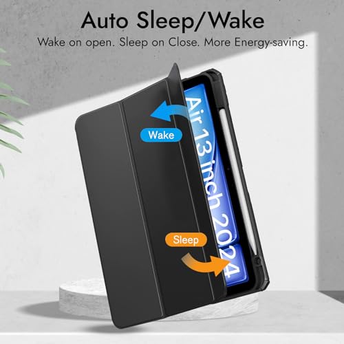 Image of Robustrion for iPad Air 13 inch Cover Case /for iPad Pro 12.9 inch with [Pencil Holder] [Transparent Back] Hybrid Case Cover for iPad Air 13 inch 2024 [Auto Sleep Wake Support] - Black