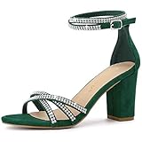 Allegra K Women's Rhinestones Strappy Chunky Heel Green Sandals 11 M US