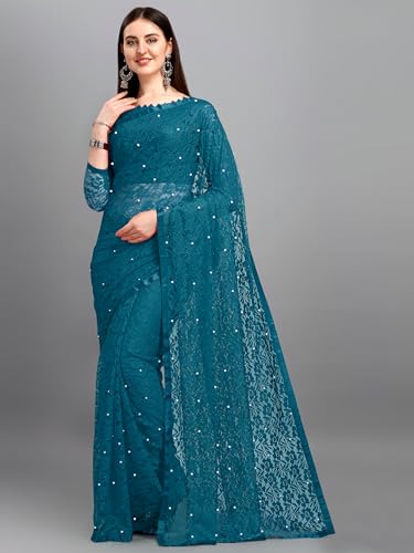 Image of LOROFY Women's Brasso Net Saree With Blouse