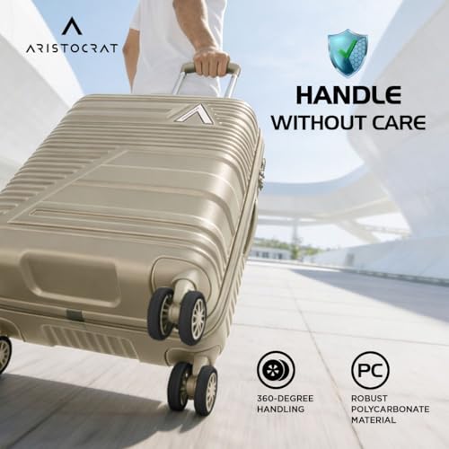 Image of Aristocrat Lineo Set of 3 Trolley 55, 65 & 75cm | S+M+L | Hard Luggage | 8-Wheel Suitcase for Travel | Combination Lock with Anti-Theft Zipper | Polycarbonate | 3 Years International Warranty (Golden)
