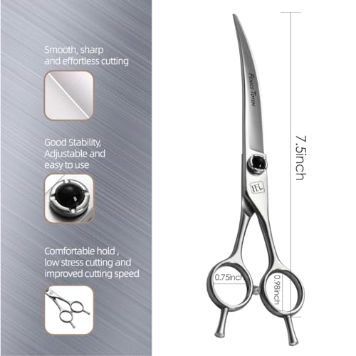Dog Grooming Scissors: 7.5 inch Pet Curved Shears Made Of Japanese 9CR Advanced Stainless Steel Professional Grooming Scissors for Dogs Cats and Other Pets Dog Grooming Scissors: 7.5 inch Pet Curved Shears Made Of Japanese 9CR Advanced Stainless Steel Professional Grooming Scissors for Dogs Cats and Other Pets