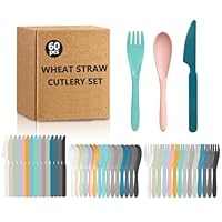 RayPard 60 Pcs Plastic Toddler Utensil Set, Reusable Wheat Straw Cutlery Set for Kids, Children Knives, Spoons and Forks Set, BPA Free, Dishwasher Safe