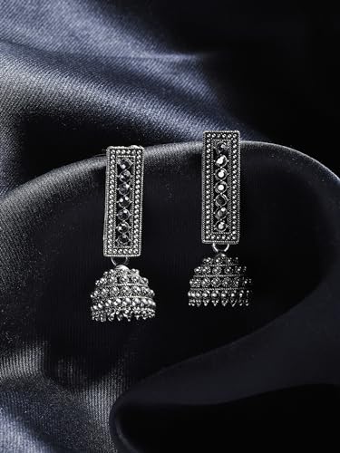 Image of INDO ERA Silver-Plated Contemporary Assorted Jhumka Earrings for Girls and Women | You will get any one Jhumka from all