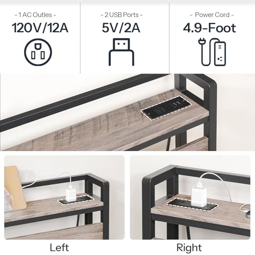 Image of HOOBRO Full Size Headboard, Headboard with 2 Outlets and 4 USB Ports, Adjustable Height, Storage Rack, Sturdy and Stable, Easy Assembly, Greige and Black