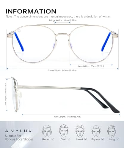 Image of ANYLUV Blue Light Glasses for Men, Circular Frame Single Brow Bridge Design Campus Style Glasses Anti Eyestrain for Screen