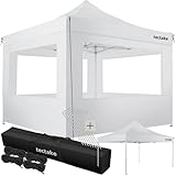tectake Gazebo pieghevole in alluminio, 3 x 3, impermeabile, con 4 pareti laterali, con corde di tensione, picchetti e borsa, baldacchino, balcone, terrazza, gazebo da giardino, colore: bianco