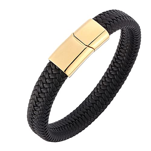 Aotiwe Freuntschafts Armbänder, Dankeschön Geschenke Einfaches Armband aus Geflochtenem Lederband Gold Schwarz Edelstahl 18.5cm