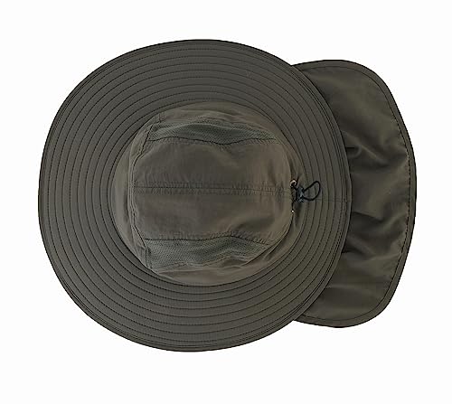 Home Prefer Mens UPF 50+ Sun Protection Cap Wide Brim Fishing Hat with Neck Flap (Army Green) - Thumbnail 2