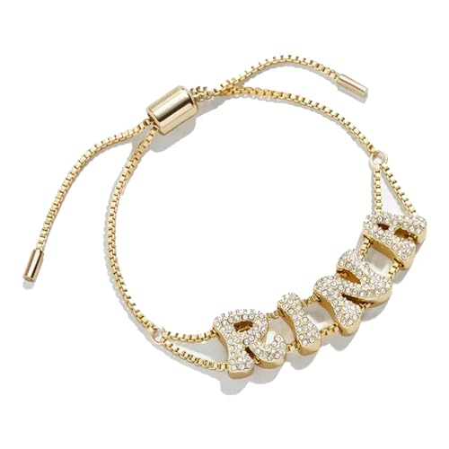 BlingSparkle Name Bracelet Personalized for Women Charm Bracelet 18K Gold Plated Cuff Bracelets with Heart Custom Nameplate with Any Words Jewelry Gift for Teen Girls