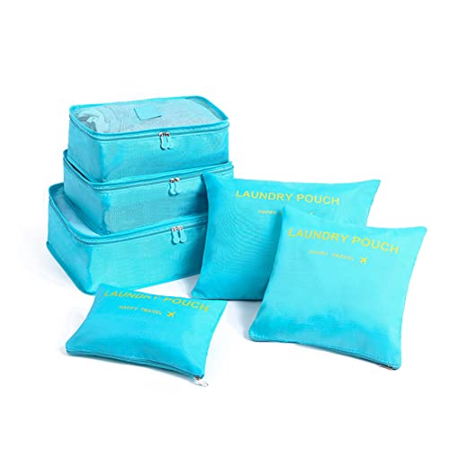 KuTi Kai Lot de 6 cubes de rangement durables pour bagages de voyage - Bleu Cover