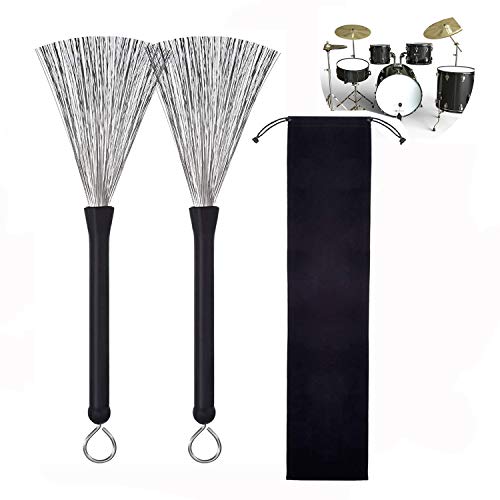 Eriding 1 Pair Drum Brushes Retractable Drum Wire Brushes Drum Sticks Brush Comfortable Rubber Handles?Perfect Gift for Rock Band, Country music, Folk,Drummers