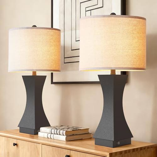 Lámpara de mesa moderna set de 2 con base de resina y pantalla beige miniatura 2