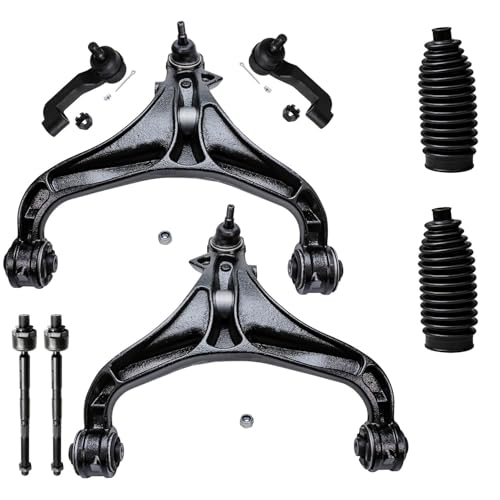 Image of Detroit Axle - 8pc Front End Control Arms Kit for Jeep 08-12 Liberty, 07-11 Dodge Nitro, 2 Lower Control Arms w /Ball Joint 4 Tie Rod Ends 2 Boots 2008 2009 2010 2011 Replacement