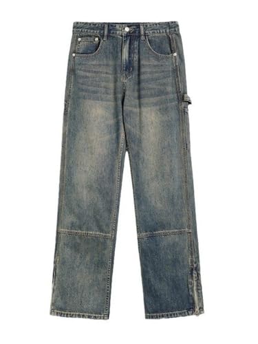 Jeans Pants Trouser Denim Zippered Unisex Loose Comfortable Straight Tube Highlighted Casual