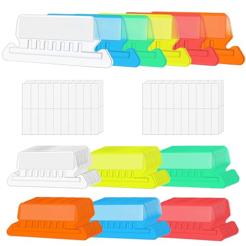 Moguri 60 pestañas de carpeta de archivo, pestañas de plástico insertables, pestañas colgantes de carpetas, pestañas de carpeta de plástico, identificación rápida