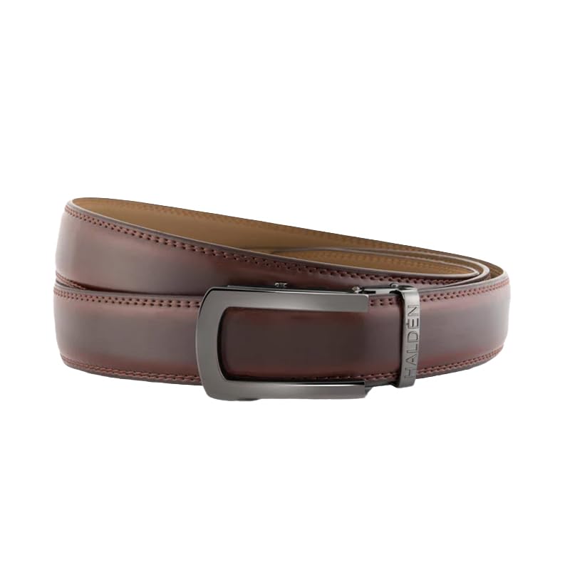 Image of HALDEN BURLEY Men's Brown Ratchet Belt | Auto-Lock Leather Formal Belt with Magnetic Buckle | Adjustable Free Size Fits Up to 44 Inch Waist
