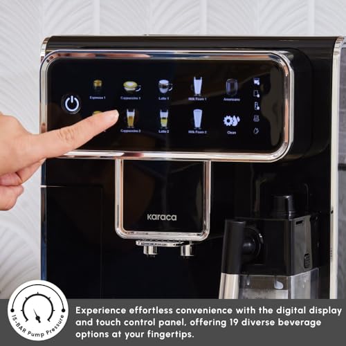 KARACA CoffeeMaestro Automatic Espresso Coffee Machine, 1500W, 1,5L, Integrated Milk Frother, Touch LED Display, Large Water Tank & Cup Warmer, Grinder, Black - Image 5