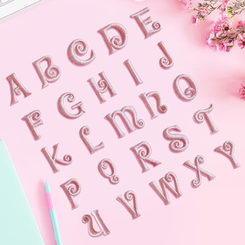 MXCOIRTP Self-Adhesive Letter Patches Alphabet A to Z, 26PCS Pink Iron on Patch Varsity Letter Patches for Clothing Jackets Backpacks Hats Repair Alphabet Embroidered Applique