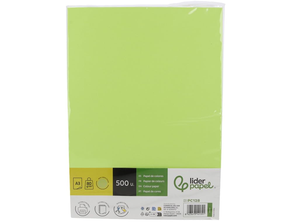 Lederpapel Farbpapier, DIN A4/A3, 80 g, Packung mit 500 Blatt (Neongrün, A3)