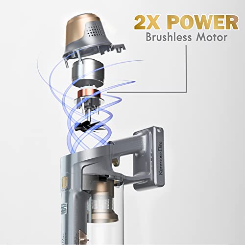 Image of Kenmore DS4095 Brushless Cordless Stick Vacuum with EasyReach Wand, Lightweight Cleaner 2-Speed Power Control, LED Headlight, Converts to Handheld for Hardwood Floors, Carpet & Pet Hair,Gold