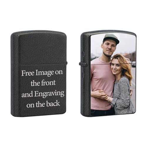 DJAFS Engraved Windproof Lighter - Matte Black Custom Logo for Corporate & Wedding Gifts Reusable Personalized Pocket Lighter for Him/Her - Anniversary, Promotional Events, Premium Metal Gift Box