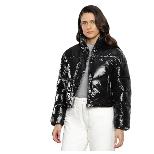 Calvin Klein Jeans Acolchado Brillante Recortado Chaquetas, CK Black, S para Mujer