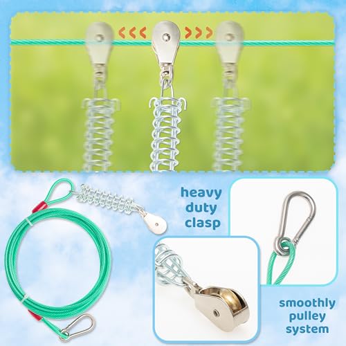 100FT Dog Tie Out Cable, Heavy Duty Chew Proof Long Dog Lead Leash with 10FT & 15FT Trolley Leash - Outdoor Runner Cable for Yard, Camping Outside - Fits Small, Medium & Large Dogs - Image 5