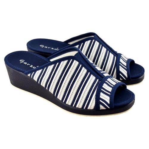 GARZON   Zapatillas de casa con cuña y elástico Central 274437 Lona Mujer Color: Marino Talla: 38