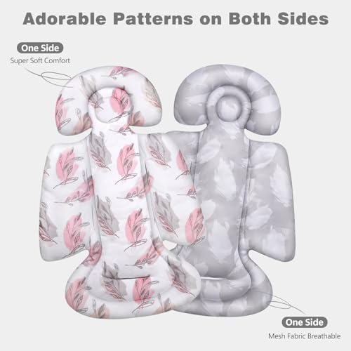 Image of Infant Car Seat Insert, 2-in-1 Reversible Baby Car Seat Head Support with 3 Strap Covers, Breathable Soft Newborn Car Seat Insert and Baby Carseat Cushion for Stroller, Swing, Rocker, Bassinets