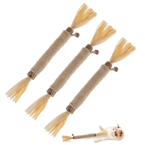 RELONGGI 3 PCS Silvervine Sticks for Cats - Natural Cat Chew Toys for Teeth Cleaning Kitten Teething & Aggressive Chewers