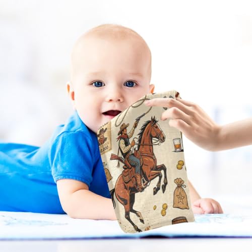 Image of Cowboy Sheriff Burp Cloths for Boys & Girls, 5 Pack Wild West Western Muslin Washcloths Newborn Face Bath Towel Soft Absorbent Cotton Wash Cloth Baby Registry, 12 x 12 Inch