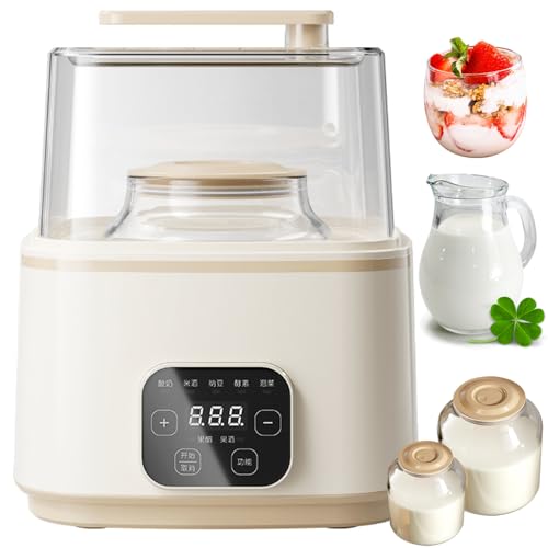 yogurtiera, yogurtiera con Doppio Rivestimento in Vetro da 2 L e 1 L, termostato Intelligente, Touch Screen Intelligente, Menu a 7 funzioni, Diametro Ampio, Maniglia allargata, Macchina per Yogurt
