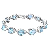 EVER FAITH Prong Cubic Zirconia Wedding Tennis Bracelets for Women, Teardrop March Birthstone Bracelet Aquamarine Color Silver-Tone